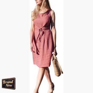 Sleeveless Linen Midi Dress with Tie Waist - Casual Summer Dress